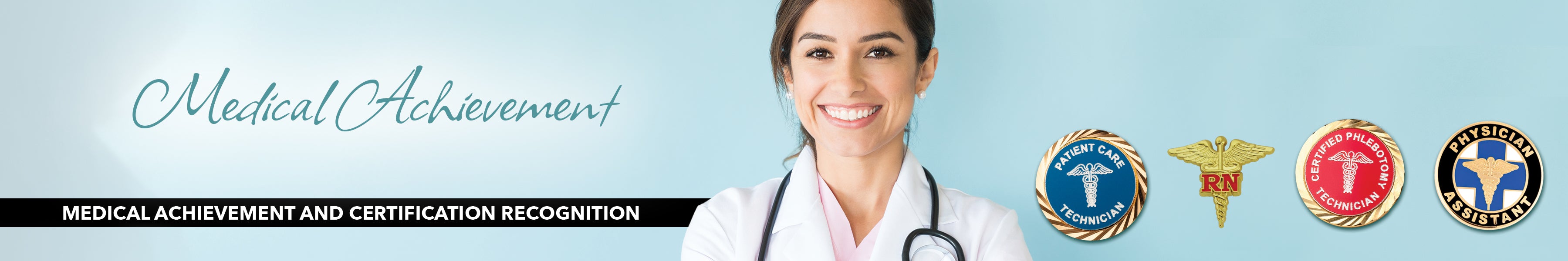 Happy medical professional who received an RN graduation pin to recognize her medical achievement.