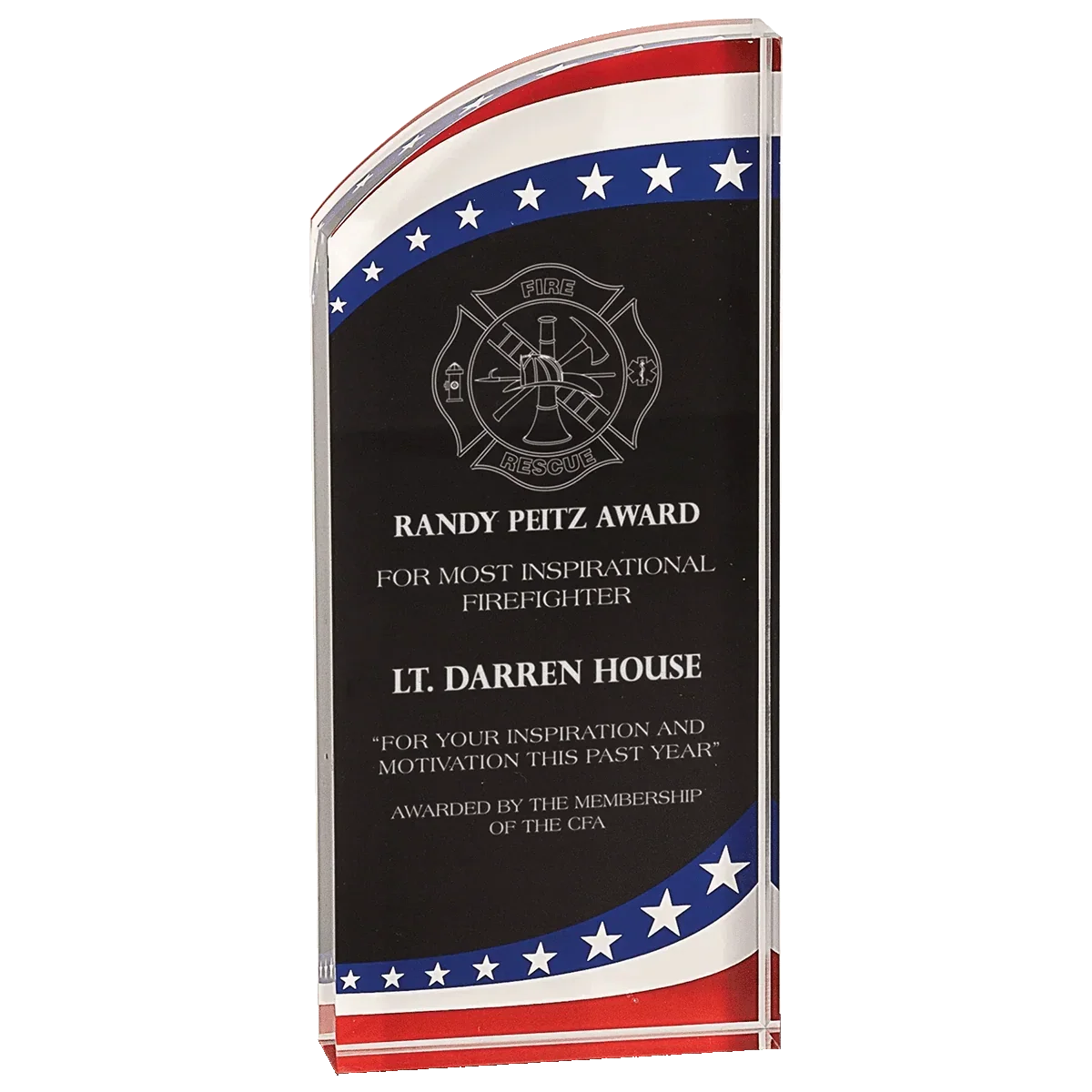 Stars and Stripes Acrylic Award for recognizing fire, police, military and other first responders.