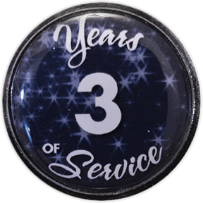 3 Years Silver and Blue Stars Years of Service Pin, Choose Post/Clutch or Magnet Back