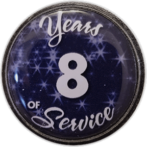 8 Years Silver and Blue Stars Years of Service Pin, Choose Post/Clutch or Magnet Back