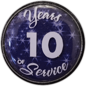 10 Years Silver and Blue Stars Years of Service Pin, Choose Post/Clutch or Magnet Back