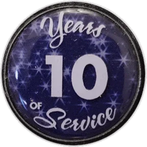 10 Years Silver and Blue Stars Years of Service Pin, Choose Post/Clutch or Magnet Back - awardshere.com