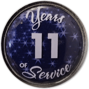 11 Years Silver and Blue Stars Years of Service Pin, Choose Post/Clutch or Magnet Back