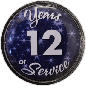 12 Years Silver and Blue Stars Years of Service Pin, Choose Post/Clutch or Magnet Back