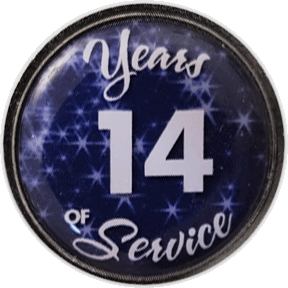 14 Years Silver and Blue Stars Years of Service Pin, Choose Post/Clutch or Magnet Back