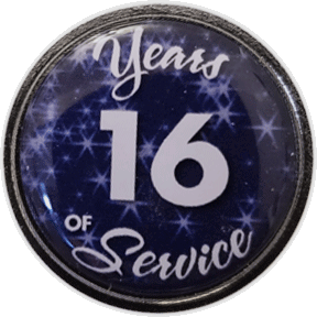 16 Years Silver and Blue Stars Years of Service Pin, Choose Post/Clutch or Magnet Back