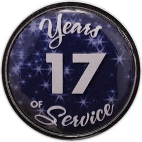 17 Years Silver and Blue Stars Years of Service Pin, Choose Post/Clutch or Magnet Back