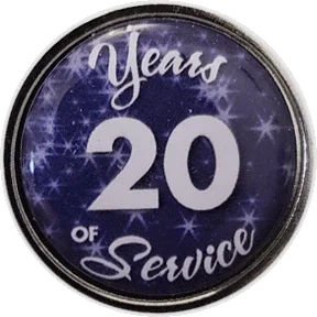 20 Years Silver and Blue Stars Years of Service Pin, Choose Post/Clutch or Magnet Back - awardshere.com