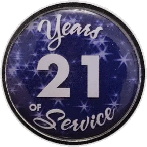 21 Years Silver and Blue Stars Years of Service Pin, Choose Post/Clutch or Magnet Back - awardshere.com