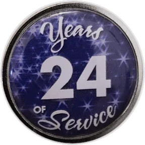 24 Years Silver and Blue Stars Years of Service Pin, Choose Post/Clutch or Magnet Back - awardshere.com
