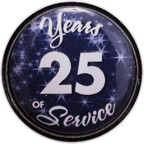 25 Years Silver and Blue Stars Years of Service Pin, Choose Post/Clutch or Magnet Back