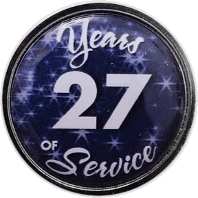 27 Years Silver and Blue Stars Years of Service Pin, Choose Post/Clutch or Magnet Back - awardshere.com