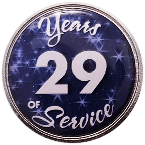 29 Years Silver and Blue Stars Years of Service Pin, Choose Post/Clutch or Magnet Back