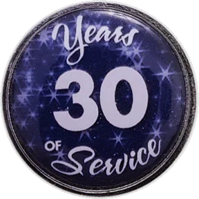 30 Years Silver and Blue Stars Years of Service Pin, Choose Post/Clutch or Magnet Back - awardshere.com