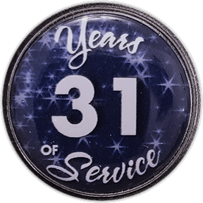 31 Years Silver and Blue Stars Years of Service Pin, Choose Post/Clutch or Magnet Back