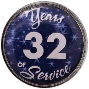 32 Years Silver and Blue Stars Years of Service Pin, Choose Post/Clutch or Magnet Back - awardshere.com