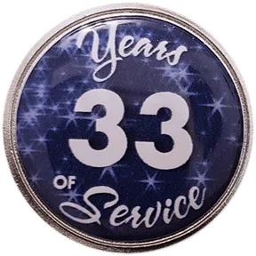 33 Years Silver and Blue Stars Years of Service Pin, Choose Post/Clutch or Magnet Back - awardshere.com