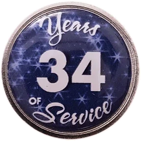 34 Years Silver and Blue Stars Years of Service Pin, Choose Post/Clutch or Magnet Back - awardshere.com