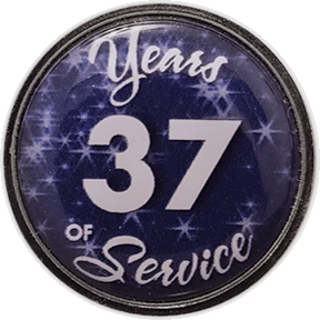 37 Years Silver and Blue Stars Years of Service Pin, Choose Post/Clutch or Magnet Back