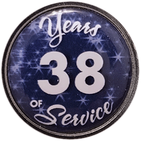 38 Years Silver and Blue Stars Years of Service Pin, Choose Post/Clutch or Magnet Back