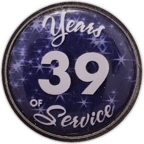 39 Years Silver and Blue Stars Years of Service Pin, Choose Post/Clutch or Magnet Back