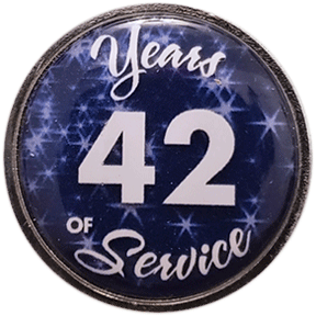 42 Years Silver and Blue Stars Years of Service Pin, Choose Post/Clutch or Magnet Back