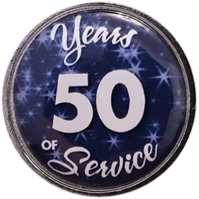 50 Years Silver and Blue Stars Years of Service Pin, Choose Post/Clutch or Magnet Back - awardshere.com