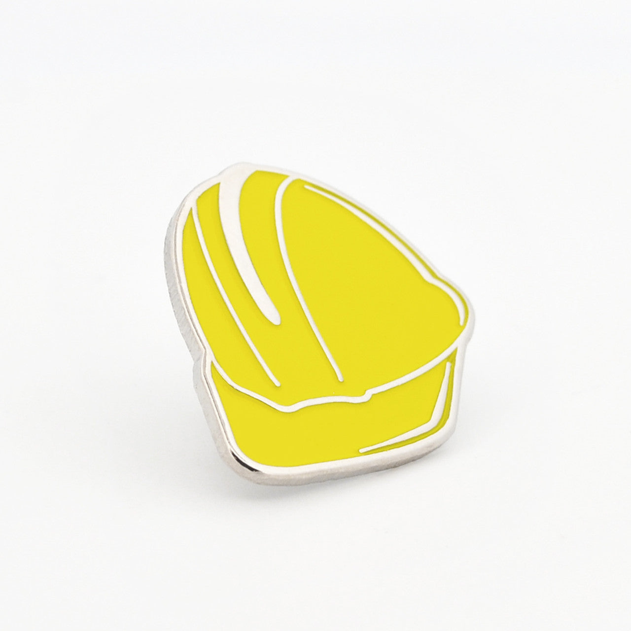 Yellow hard hat with a nickel plated finish and yellow enamel fill.