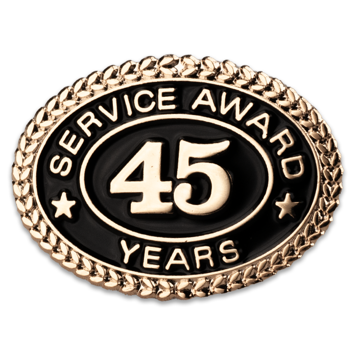 45 Years of Service Award Lapel Pin in Black and Gold – awardshere.com