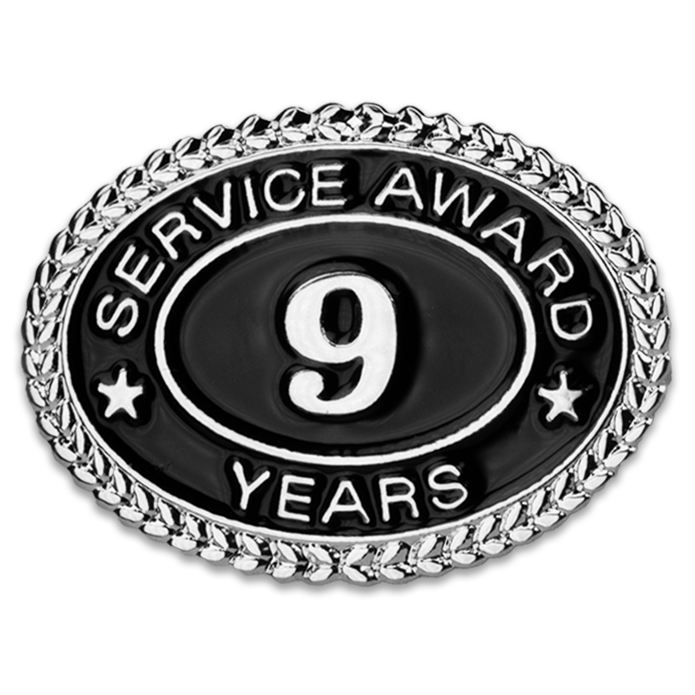 Silver 9 Years Service Award Pin