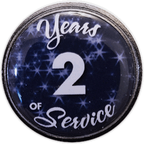 2 Years Silver and Blue Stars Years of Service Pin, Choose Post/Clutch or Magnet Back