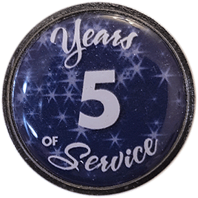 5 Years Silver and Blue Stars Years of Service Pin, Choose Post/Clutch or Magnet Back