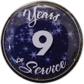 9 Years Silver and Blue Stars Years of Service Pin, Choose Post/Clutch or Magnet Back