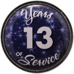 13 Years Silver and Blue Stars Years of Service Pin, Choose Post/Clutch or Magnet Back