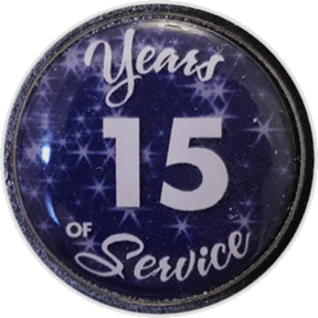 15 Years Silver and Blue Stars Years of Service Pin, Choose Post/Clutch or Magnet Back