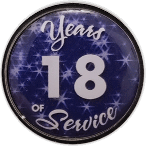 18 Years Silver and Blue Stars Years of Service Pin, Choose Post/Clutch or Magnet Back