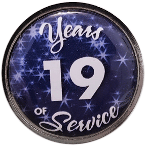 19 Years Silver and Blue Stars Years of Service Pin, Choose Post/Clutch or Magnet Back
