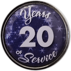 20 Years Silver and Blue Stars Years of Service Pin, Choose Post/Clutch or Magnet Back