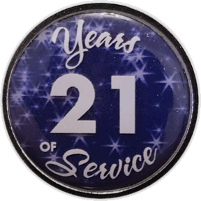 21 Years Silver and Blue Stars Years of Service Pin, Choose Post/Clutch or Magnet Back