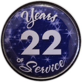 22 Years Silver and Blue Stars Years of Service Pin, Choose Post/Clutch or Magnet Back