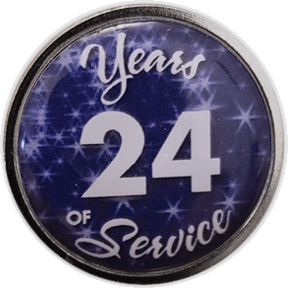 24 Years Silver and Blue Stars Years of Service Pin, Choose Post/Clutch or Magnet Back