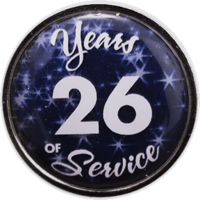 26 Years Silver and Blue Stars Years of Service Pin, Choose Post/Clutch or Magnet Back