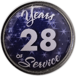 28 Years Silver and Blue Stars Years of Service Pin, Choose Post/Clutch or Magnet Back