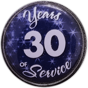 30 Years Silver and Blue Stars Years of Service Pin, Choose Post/Clutch or Magnet Back