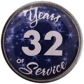 32 Years Silver and Blue Stars Years of Service Pin, Choose Post/Clutch or Magnet Back