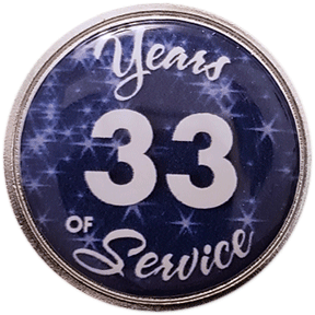 33 Years Silver and Blue Stars Years of Service Pin, Choose Post/Clutch or Magnet Back