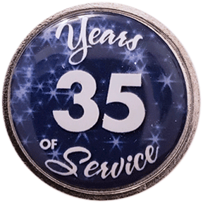 35 Years Silver and Blue Stars Years of Service Pin, Choose Post/Clutch or Magnet Back