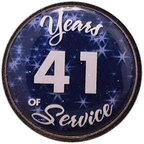 41 Years Silver and Blue Stars Years of Service Pin, Choose Post/Clutch or Magnet Back