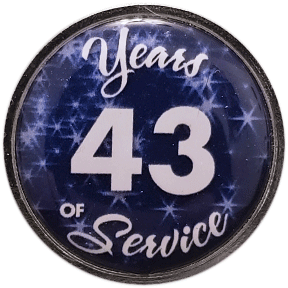 43 Years Silver and Blue Stars Years of Service Pin, Choose Post/Clutch or Magnet Back