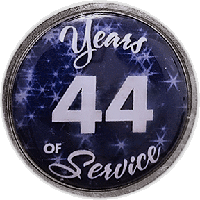 44 Years Silver and Blue Stars Years of Service Pin, Choose Post/Clutch or Magnet Back